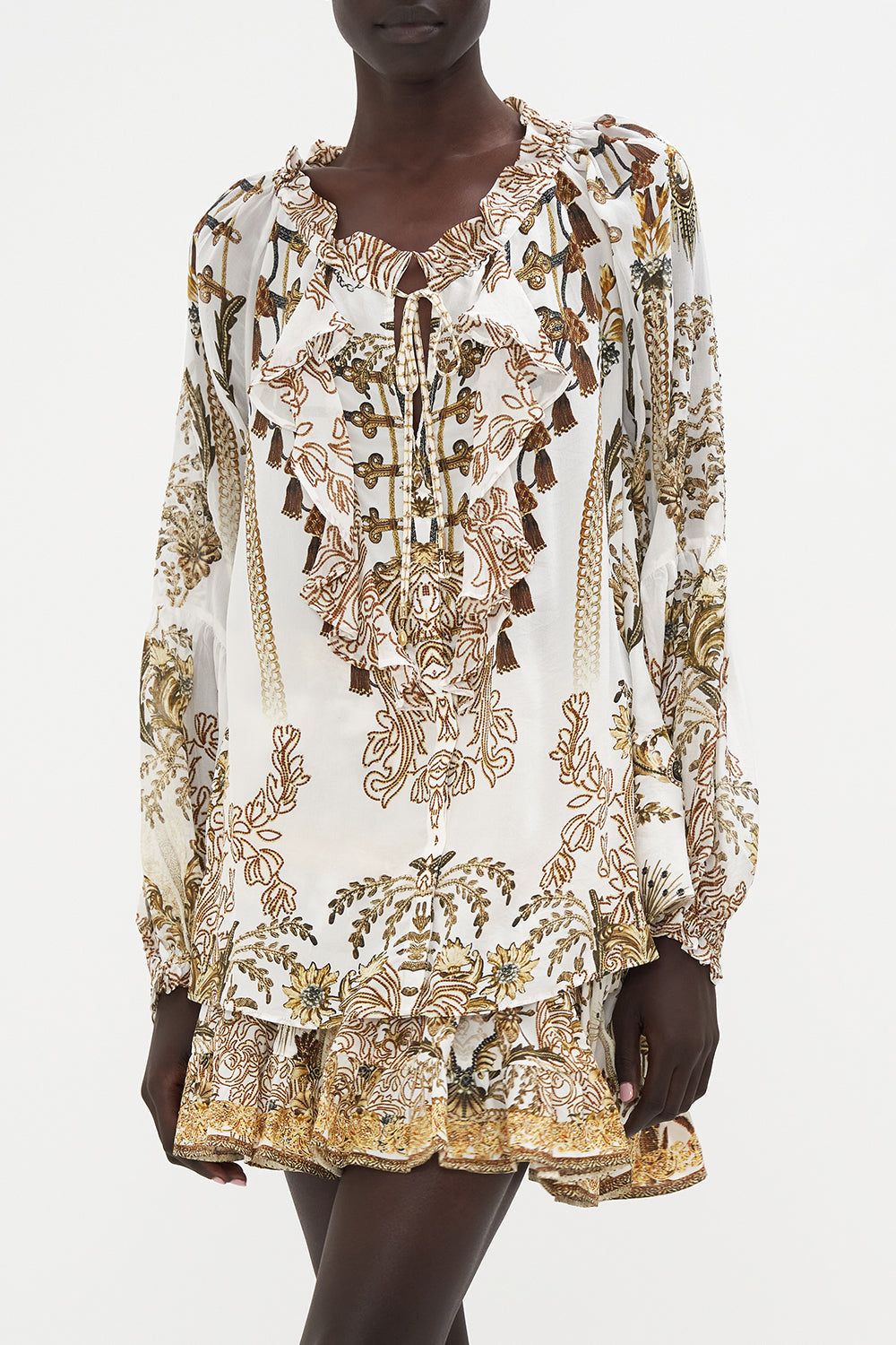 RAGLAN BLOUSE WITH CENTRE FRONT RUFFLE ROAD TO RICHESSE