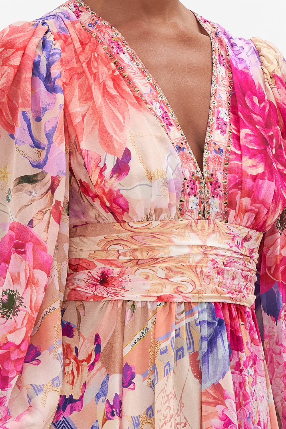 SHORT DRESS WITH BLOUSON SLEEVE ROSE BED RENDEZVOUS