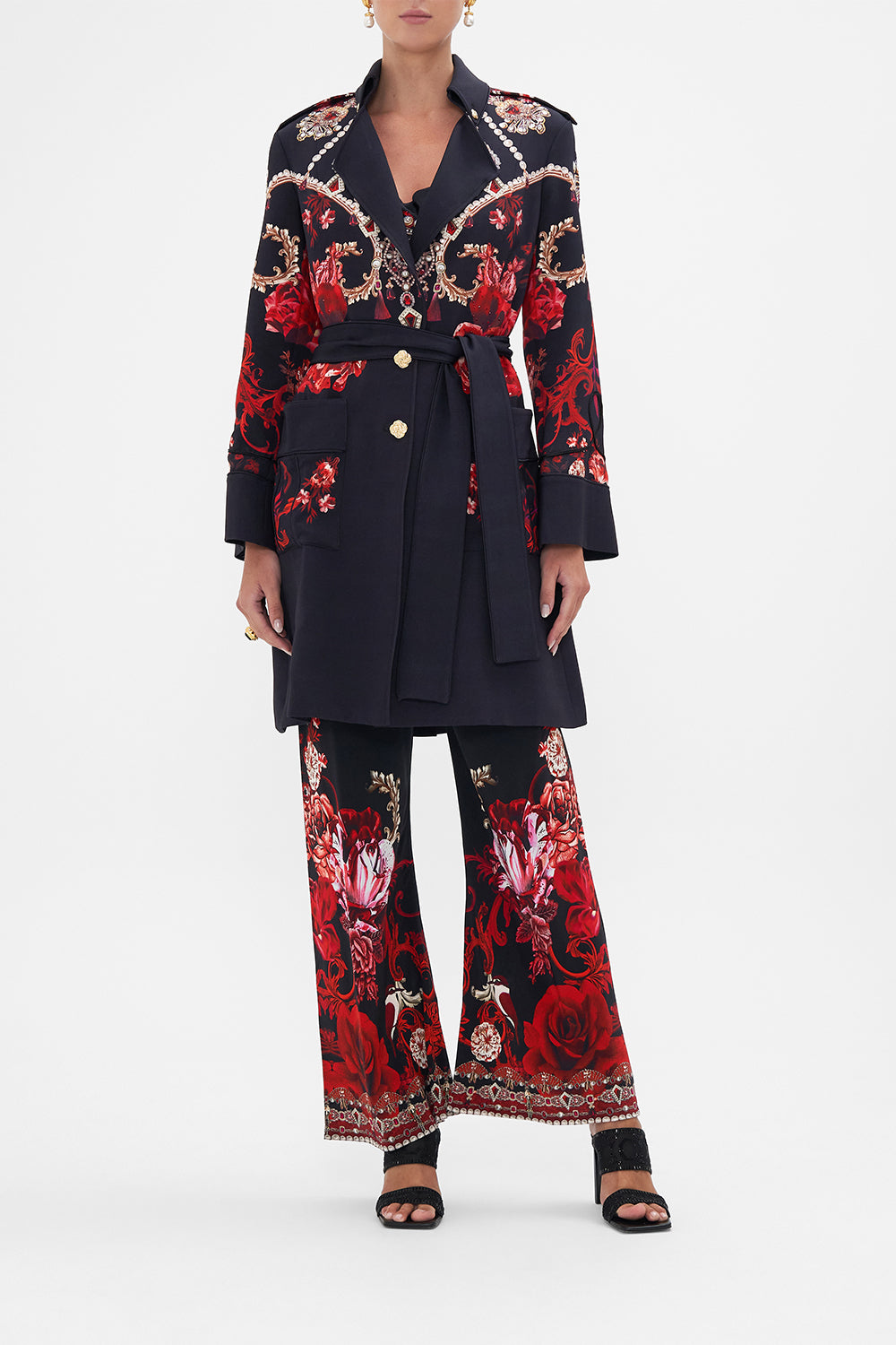 Mid Length Military Coat Sisterhood Of The Rose print by CAMILLA