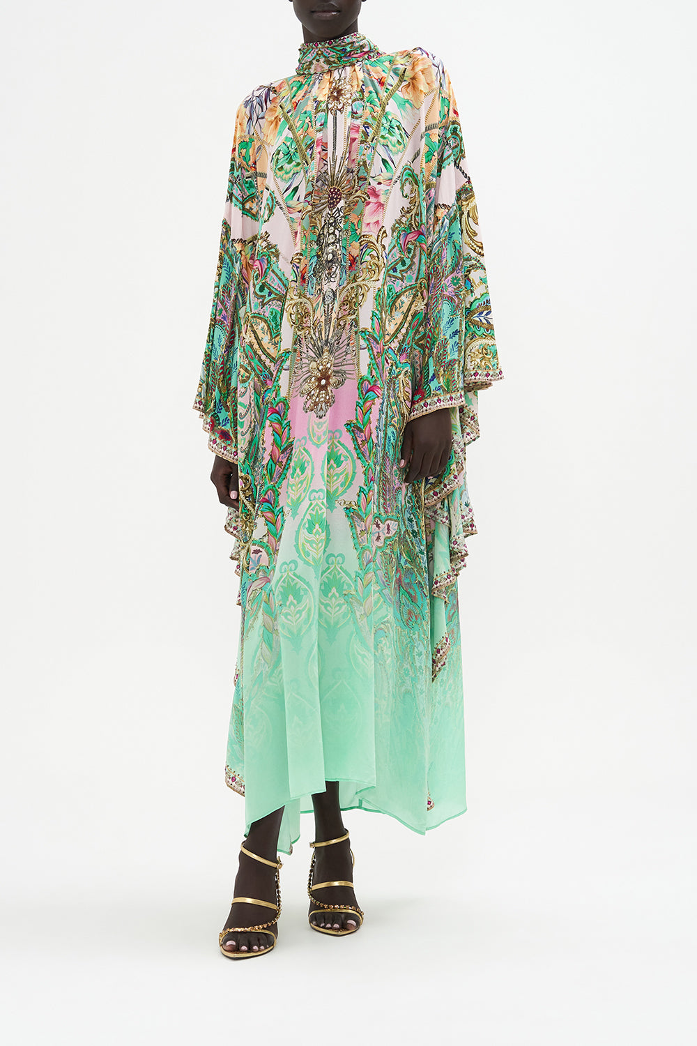 High Neck Ruffle Kaftan Lost City print by CAMILLA