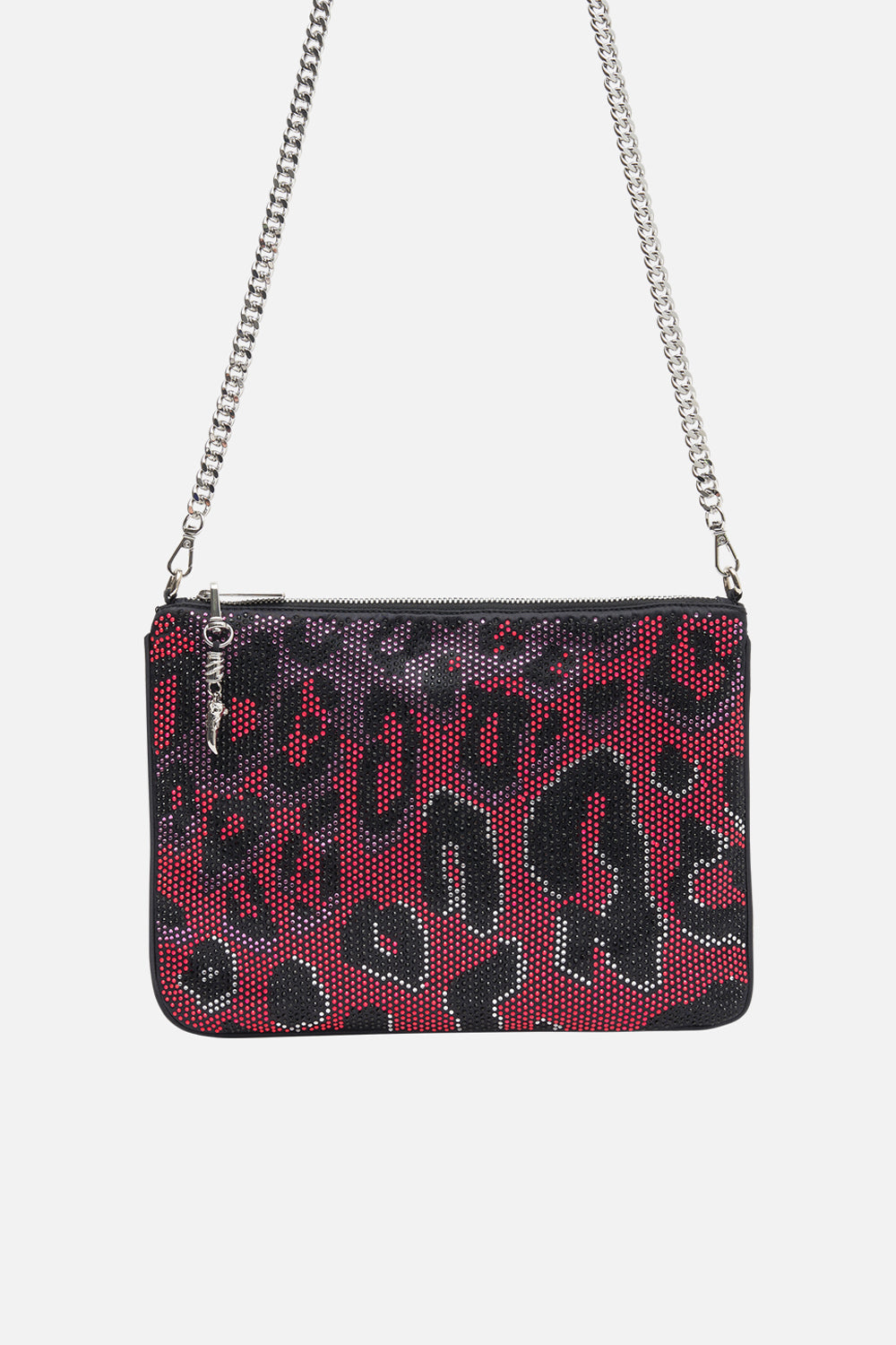 EMBELLISHED ZIP TOP CLUTCH WITH STRAP ALWAYS CHANGE YOUR SPOTS