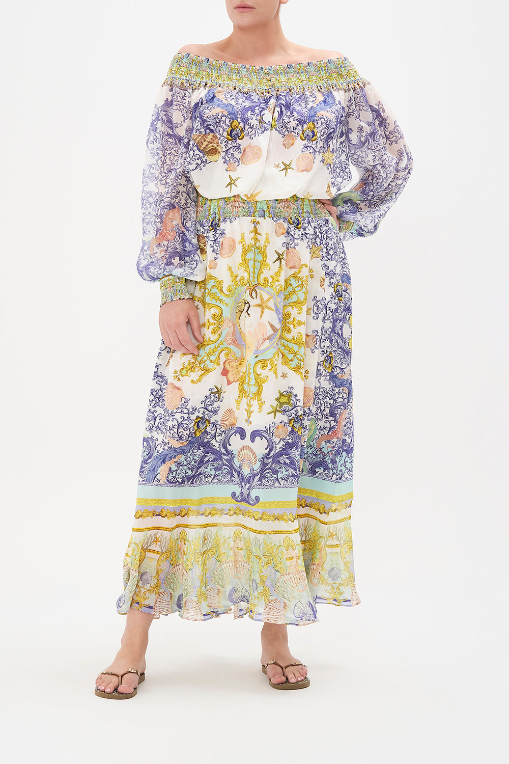 OFF SHOULDER SHIRRED DRESS STAR OF THE SEA