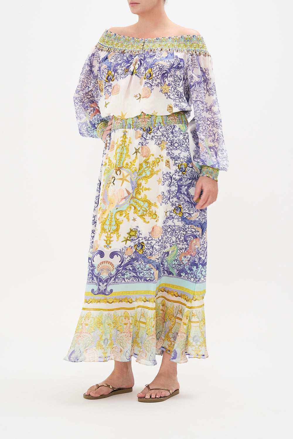 OFF SHOULDER SHIRRED DRESS STAR OF THE SEA