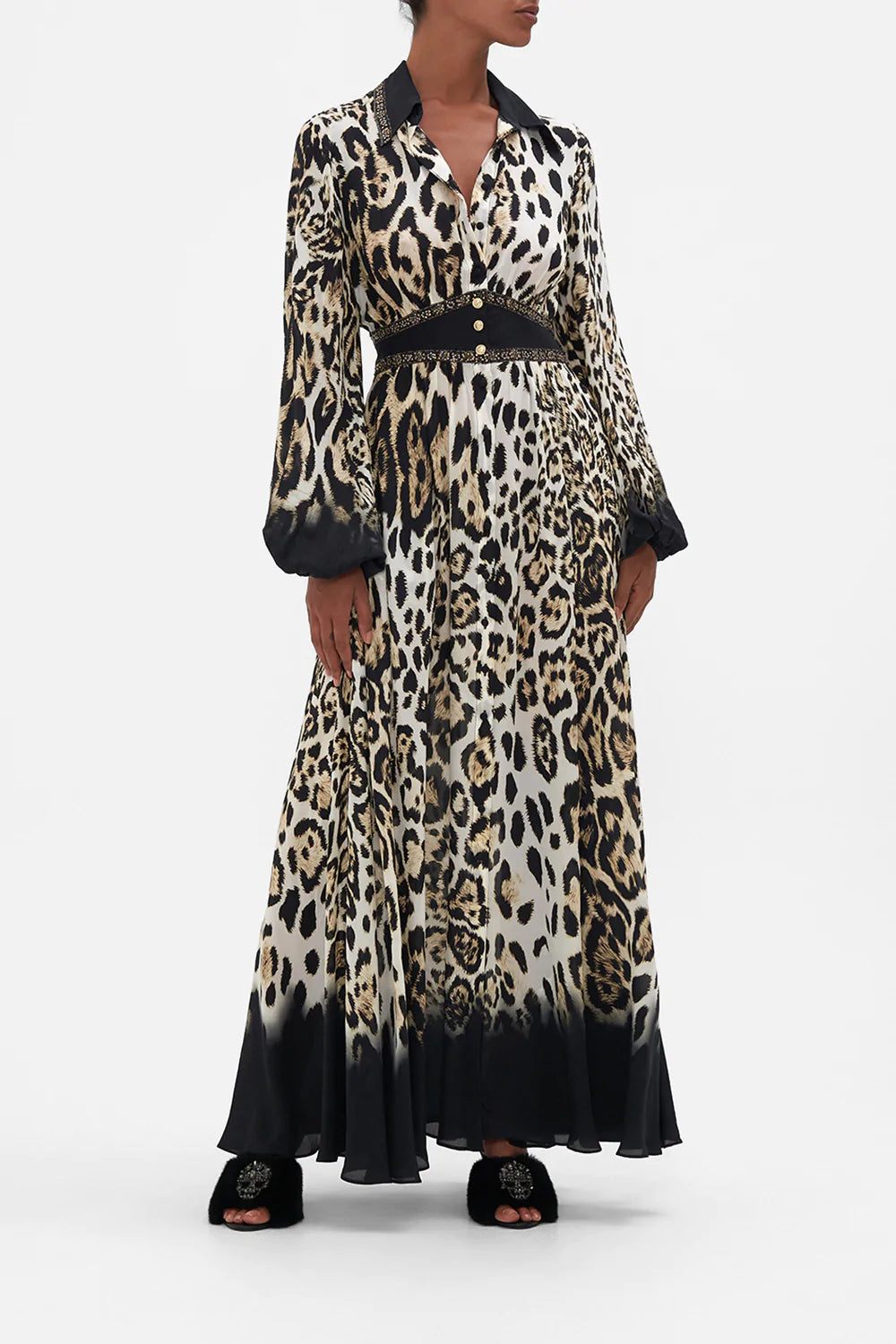 WAISTBAND LONG DRESS WITH COLLAR COOL FOR CATS