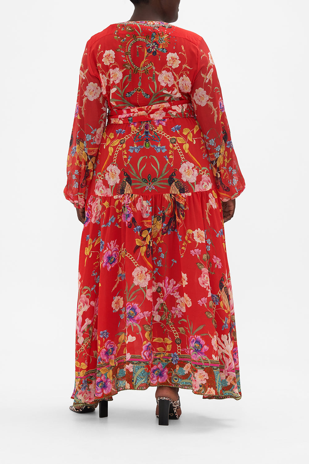 V NECK DRESS WITH BELT RUFFLE SOME FEATHERS