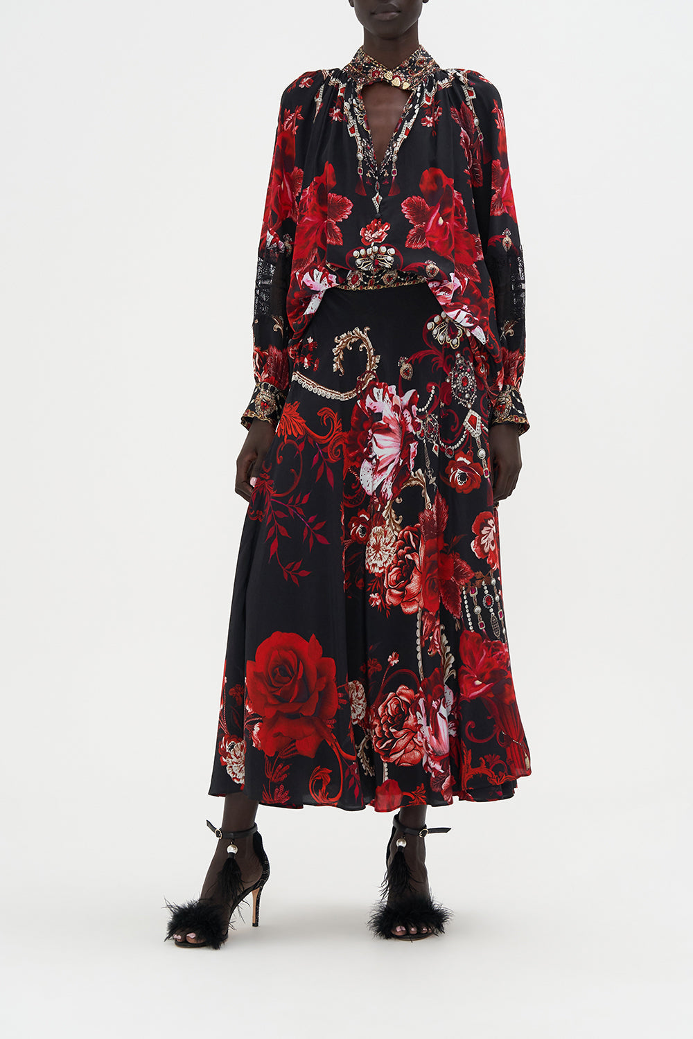 Raglan Button Up Shirt Sisterhood Of The Rose print by CAMILLA