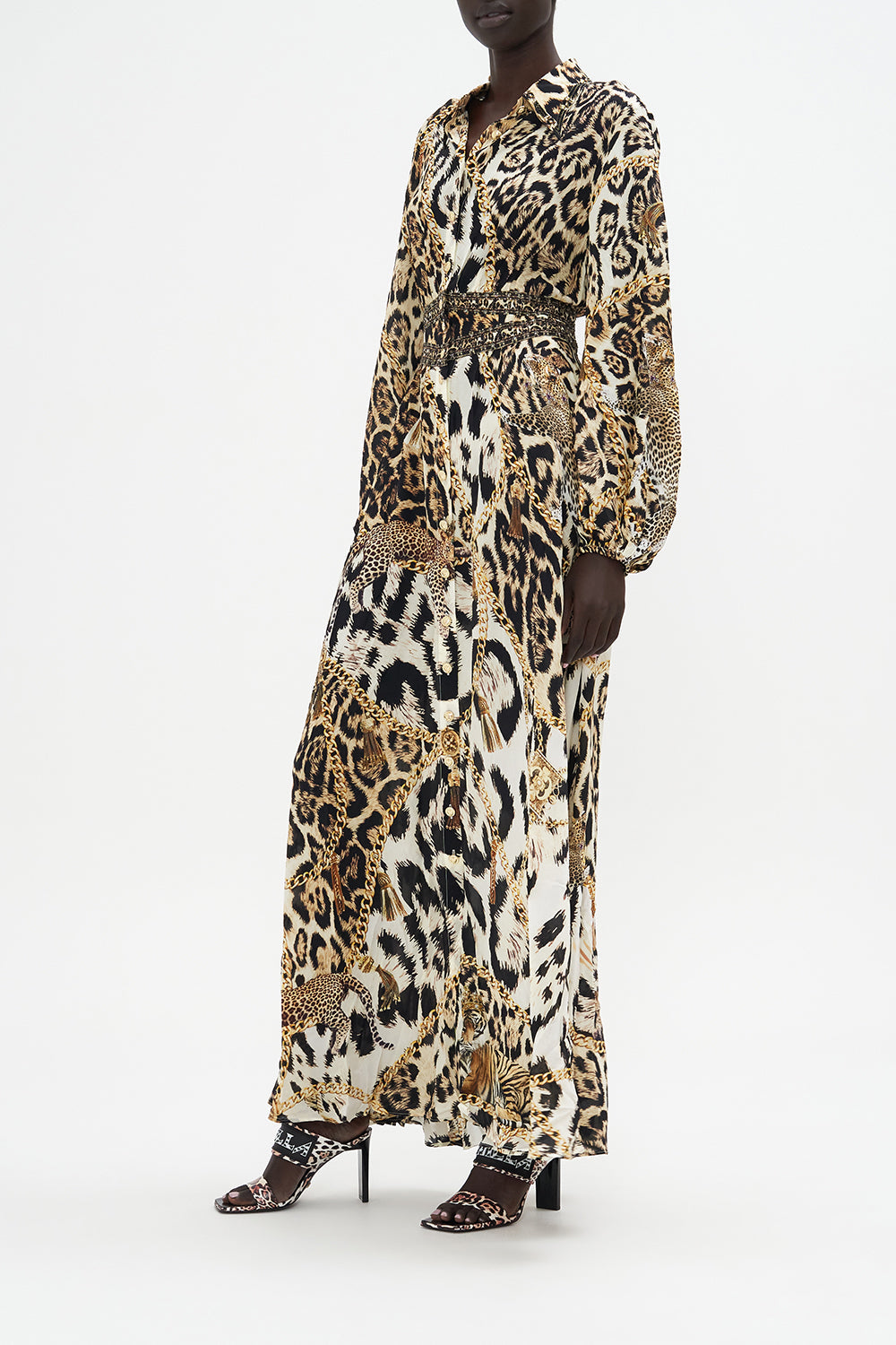 WAISTBAND LONG DRESS WITH COLLAR ROLE CALL