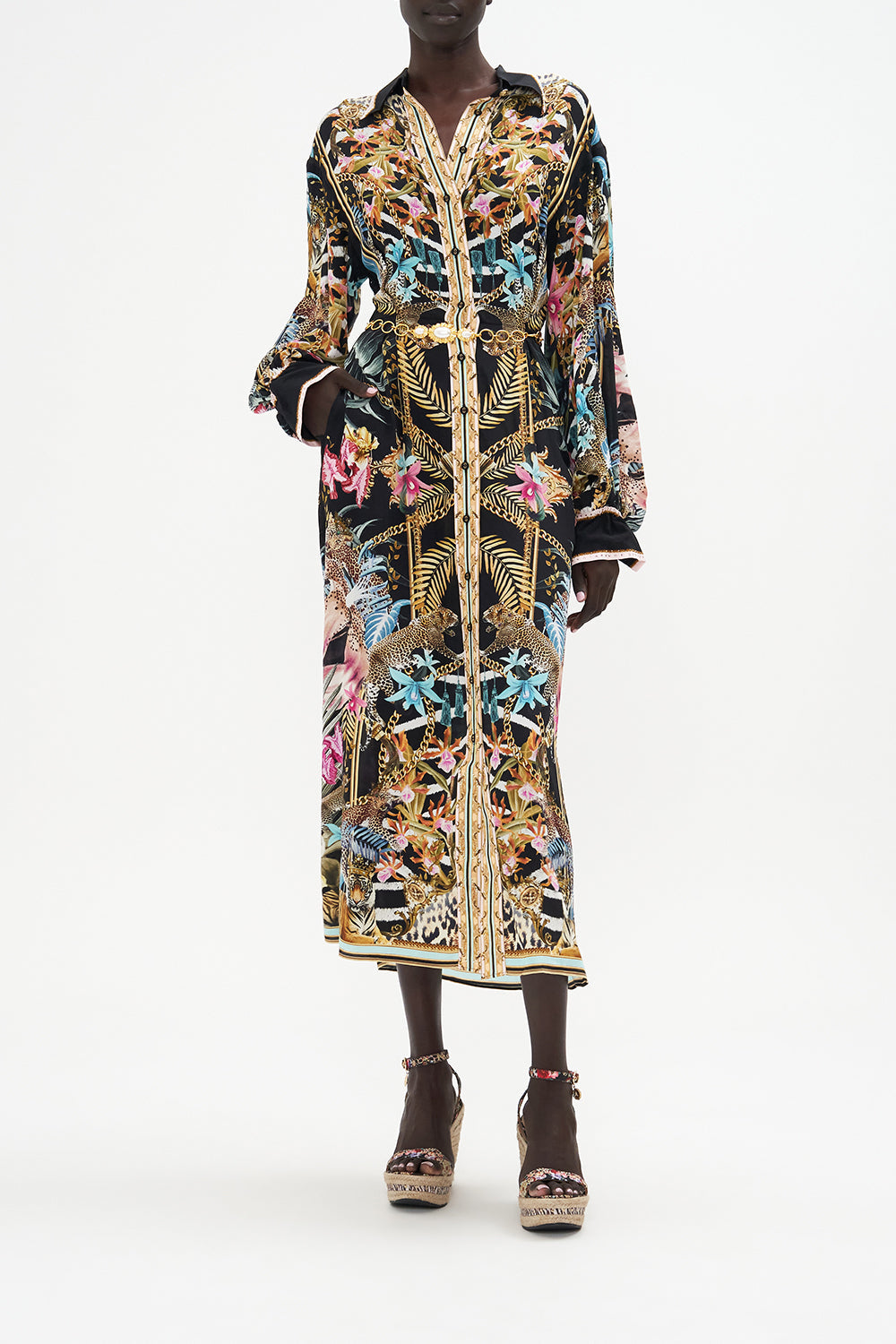 Button Down Blouson Sleeve Dress Child Of The Wild print by CAMILLA