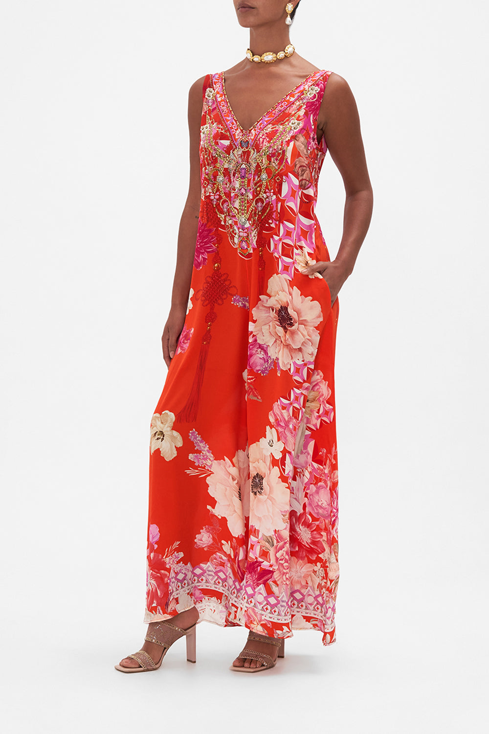 V NECK FLARED JUMPSUIT SECRET GARDEN