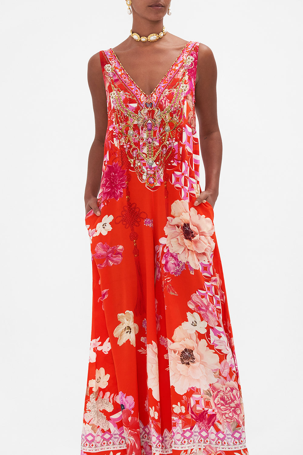 V NECK FLARED JUMPSUIT SECRET GARDEN