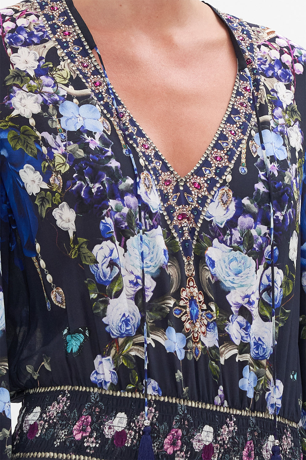 SHIRRED RELAXED FIT DRESS OBSIDIAN BLOOM