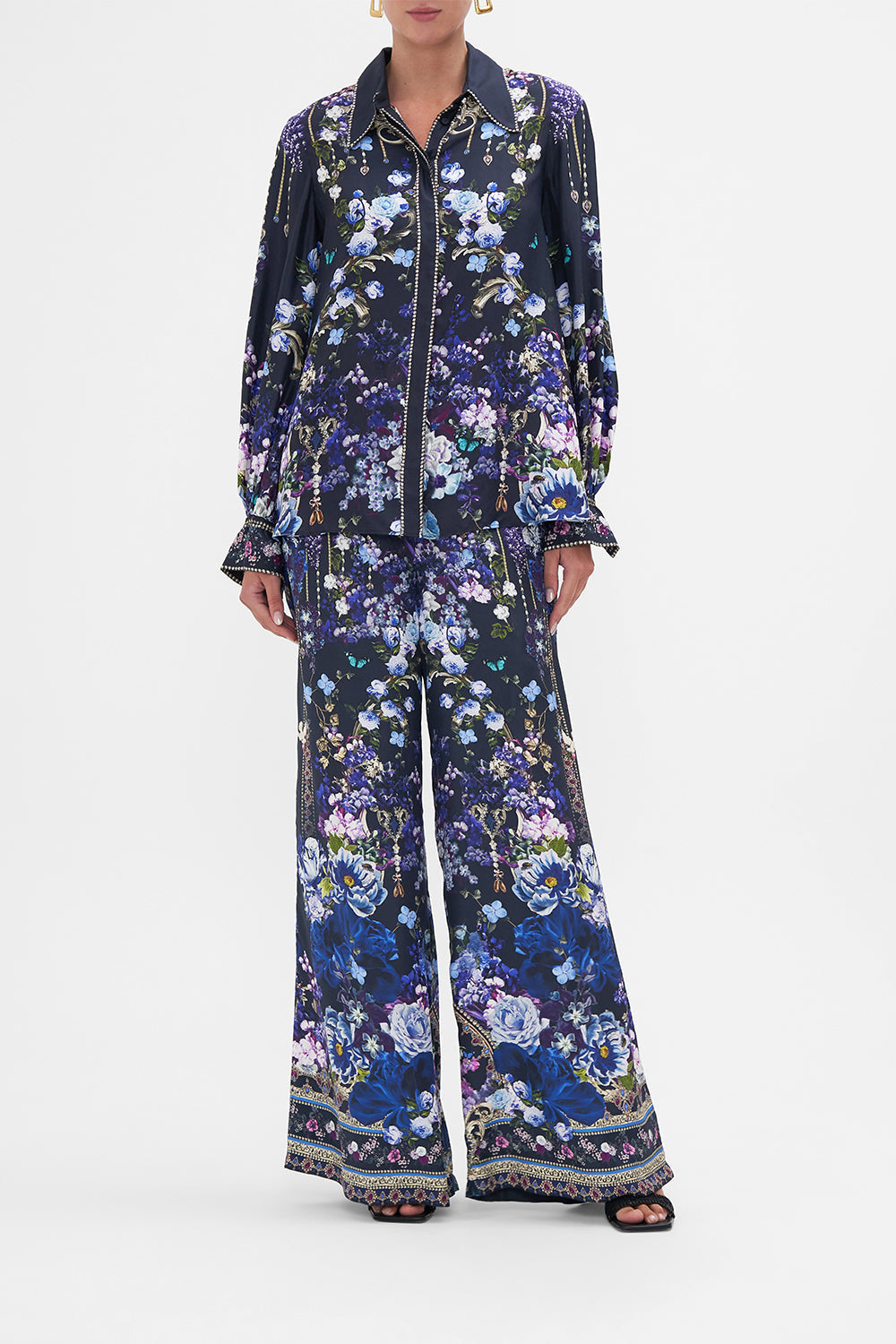 Curved Collar Blouse Obsidian Bloom print by CAMILLA