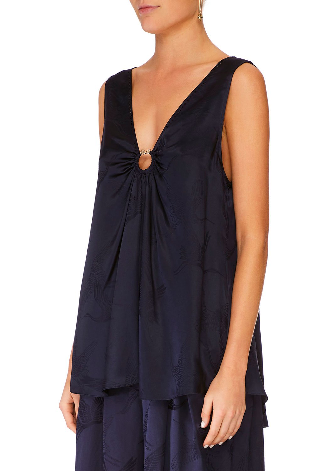 WIDE STRAP U-RING TOP SOLID NAVY