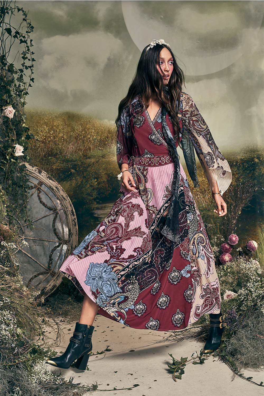 WRAP DRESS WITH NECK TIE TALE OF THE FIRE BIRD