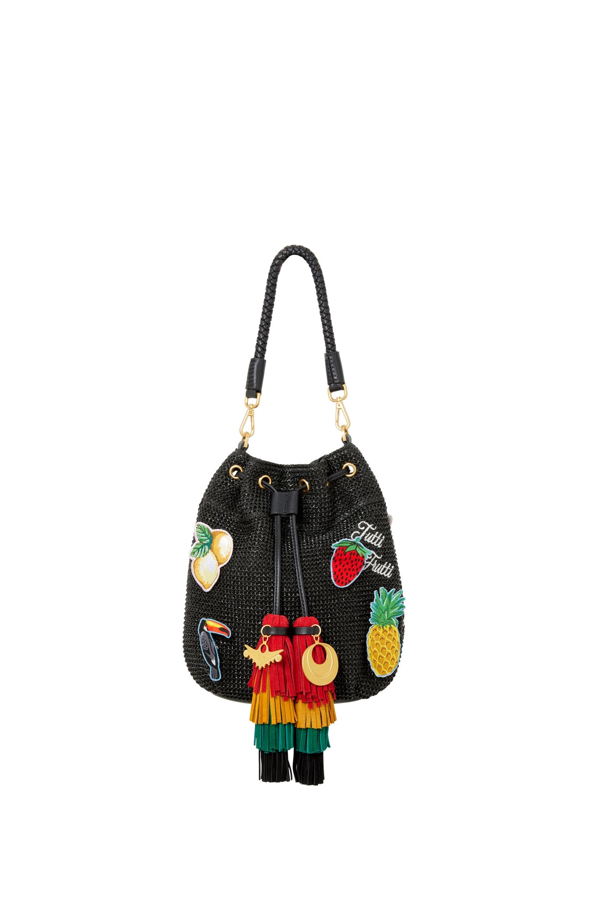 BLACK DRAWSTRING BUCKET BAG