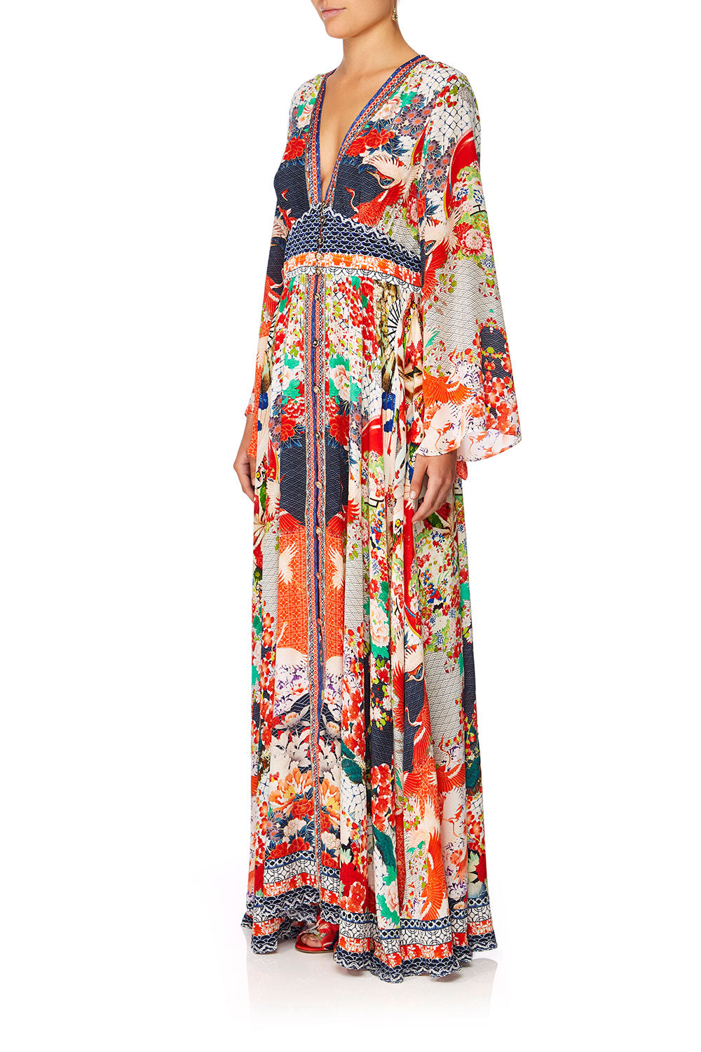 CAMILLA GEISHA GIRL KIMONO SLEEVE DRESS W SHIRRING DETAIL
