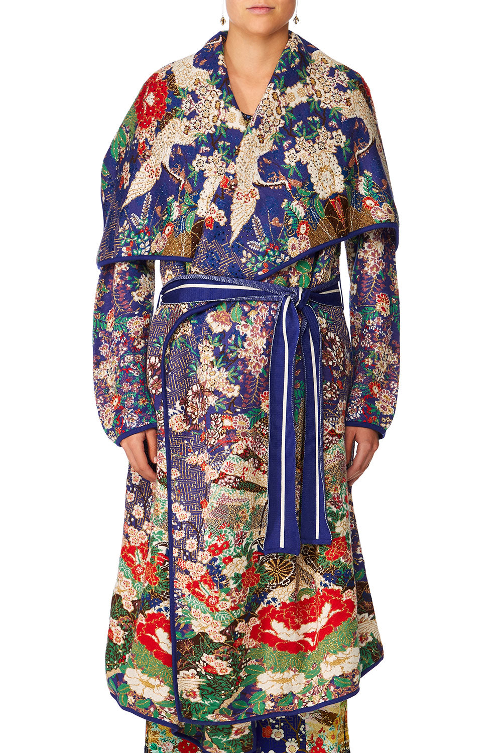 CAMILLA MAIKOS MIDNIGHT LONG JAQUARD CARDIGAN W TIE