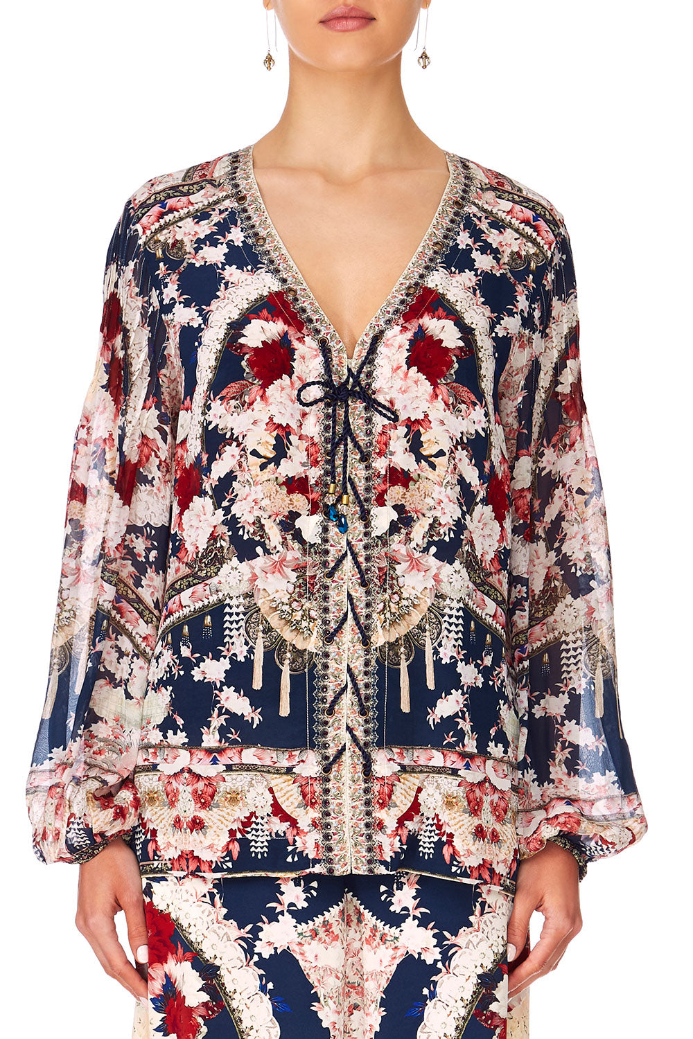 CAMILLA TWIN SHADOW PEASANT BLOUSE WFRONT LACING