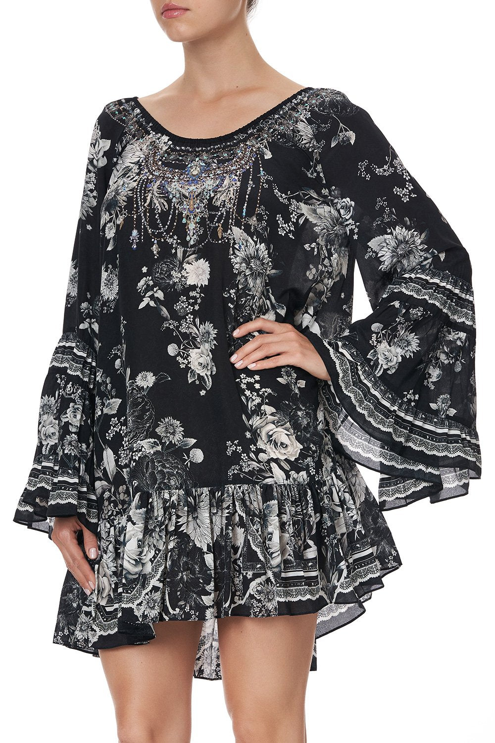 A LINE FRILL DRESS MOONSHINE BLOOM