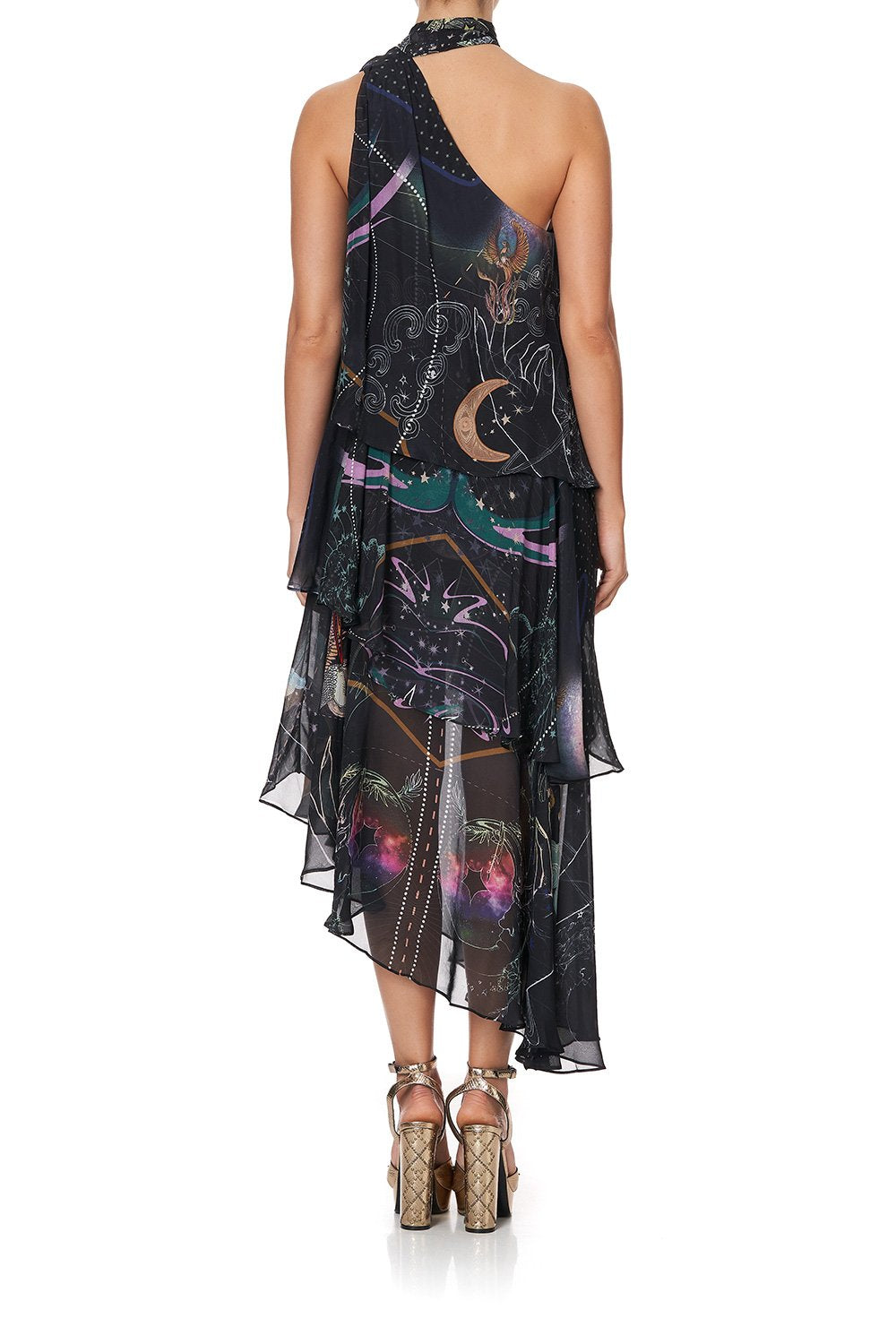 ASYMMETRICAL NECK TIE DRESS MIDNIGHT MOON HOUSE