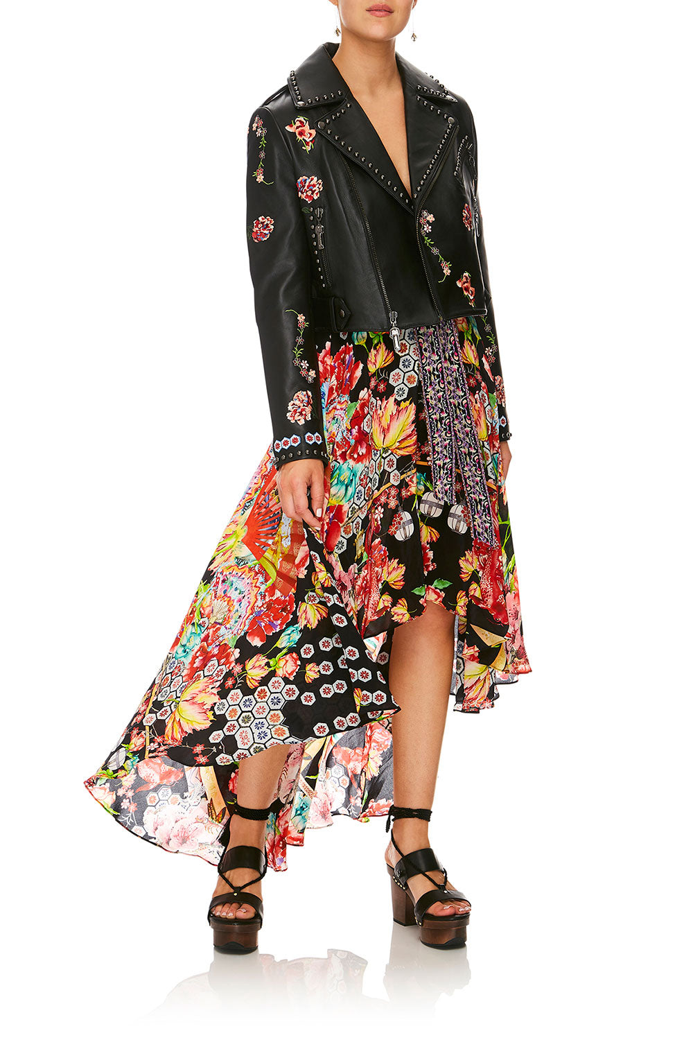 CAMILLA PAINTED LAND BIKER JACKET WITH TABS