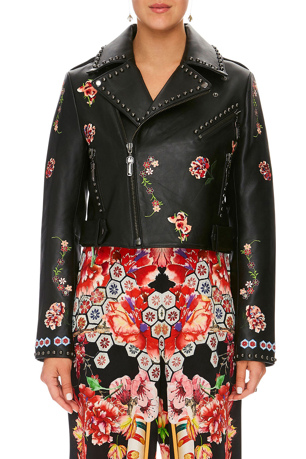 CAMILLA PAINTED LAND BIKER JACKET WITH TABS