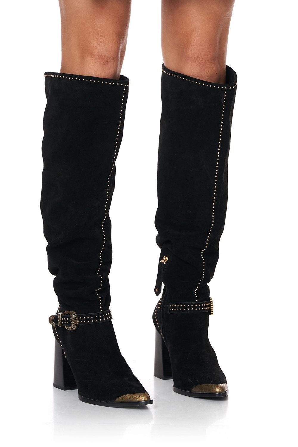 KNEE HIGH HEEL BUCKLE BOOT FLIGHT OF AMUN-RA