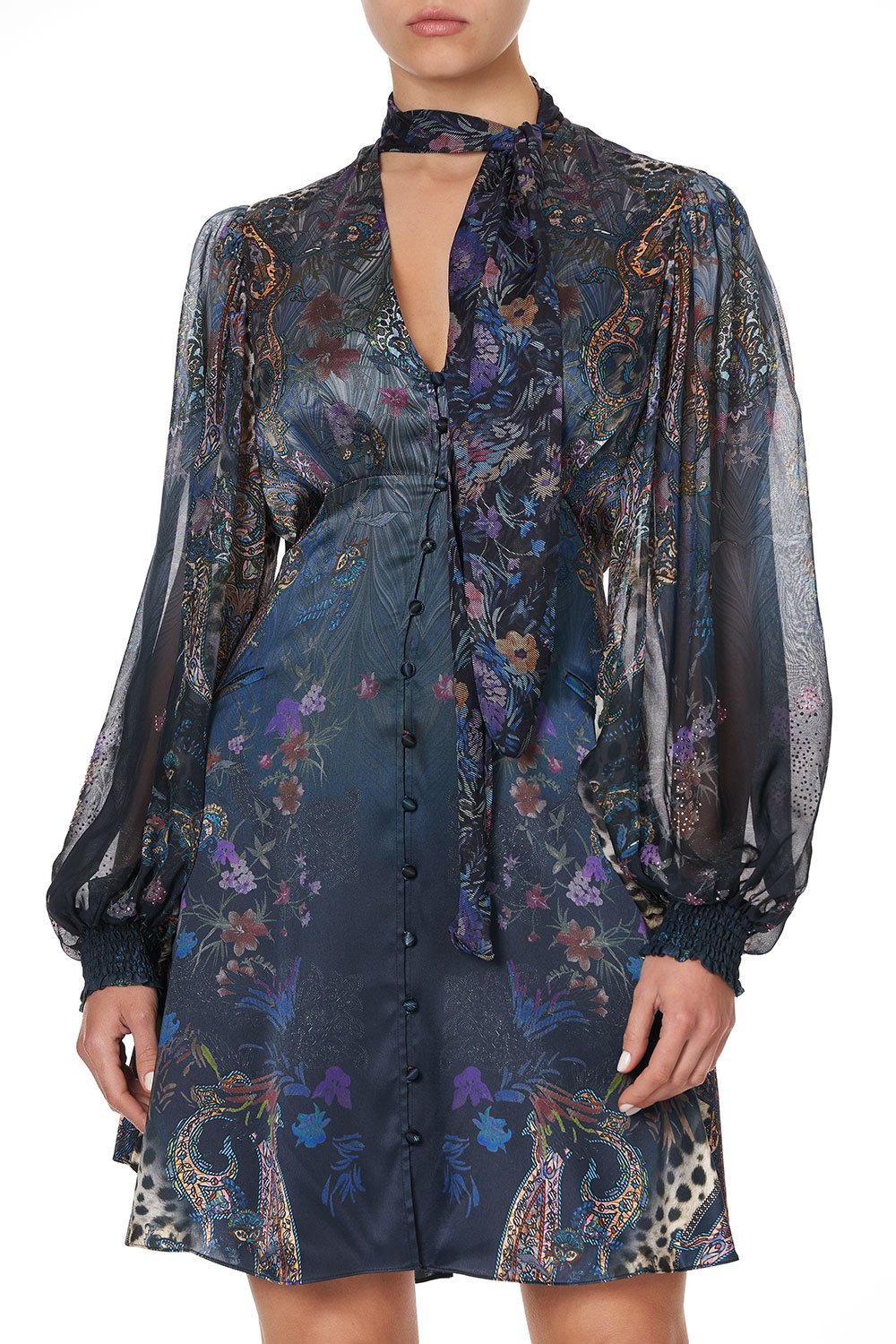 BLOUSON DRESS WITH NECK TIE FESTIVAL EXPRESS