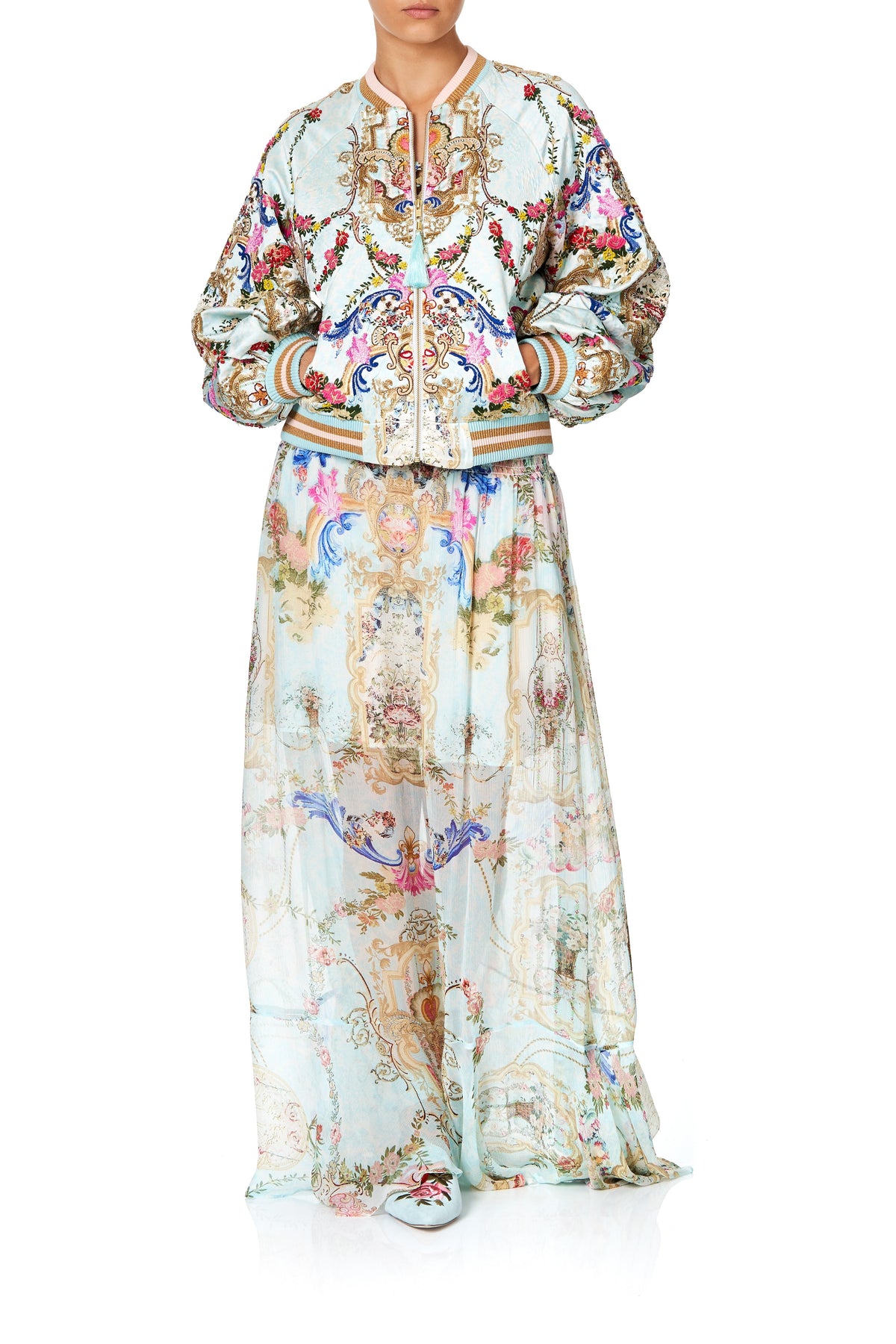 EMBELLISHED BLOUSON SLEEVE BOMBER VERSAILLES SKY