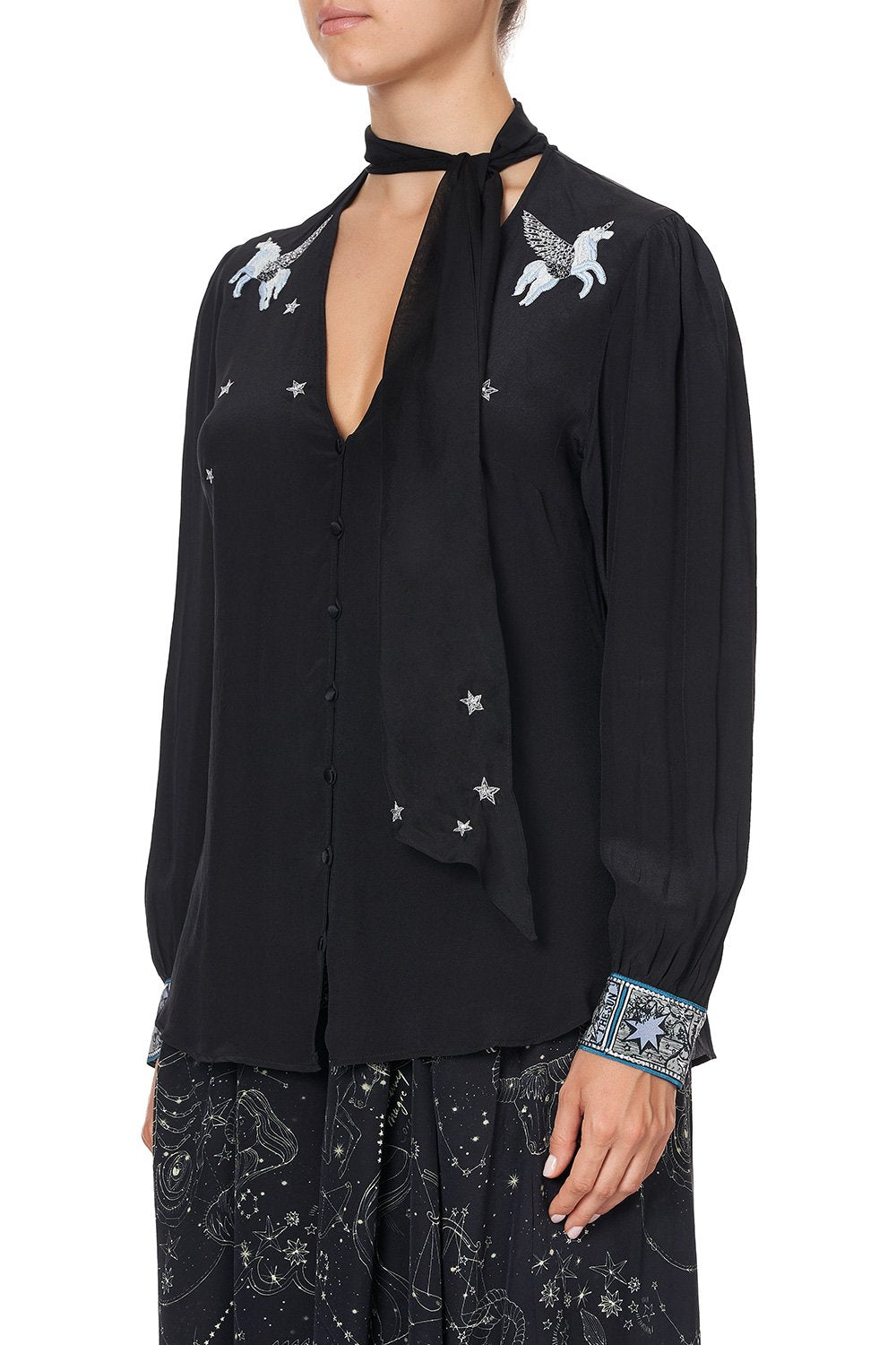 BUTTON DOWN BLOUSE WITH NECK TIE ASTRO DISCO