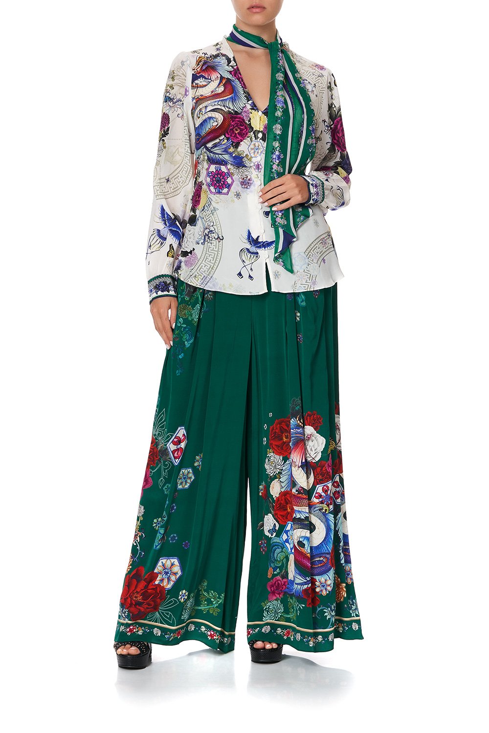 BUTTON DOWN BLOUSE WITH NECK TIE GENTLE MOON