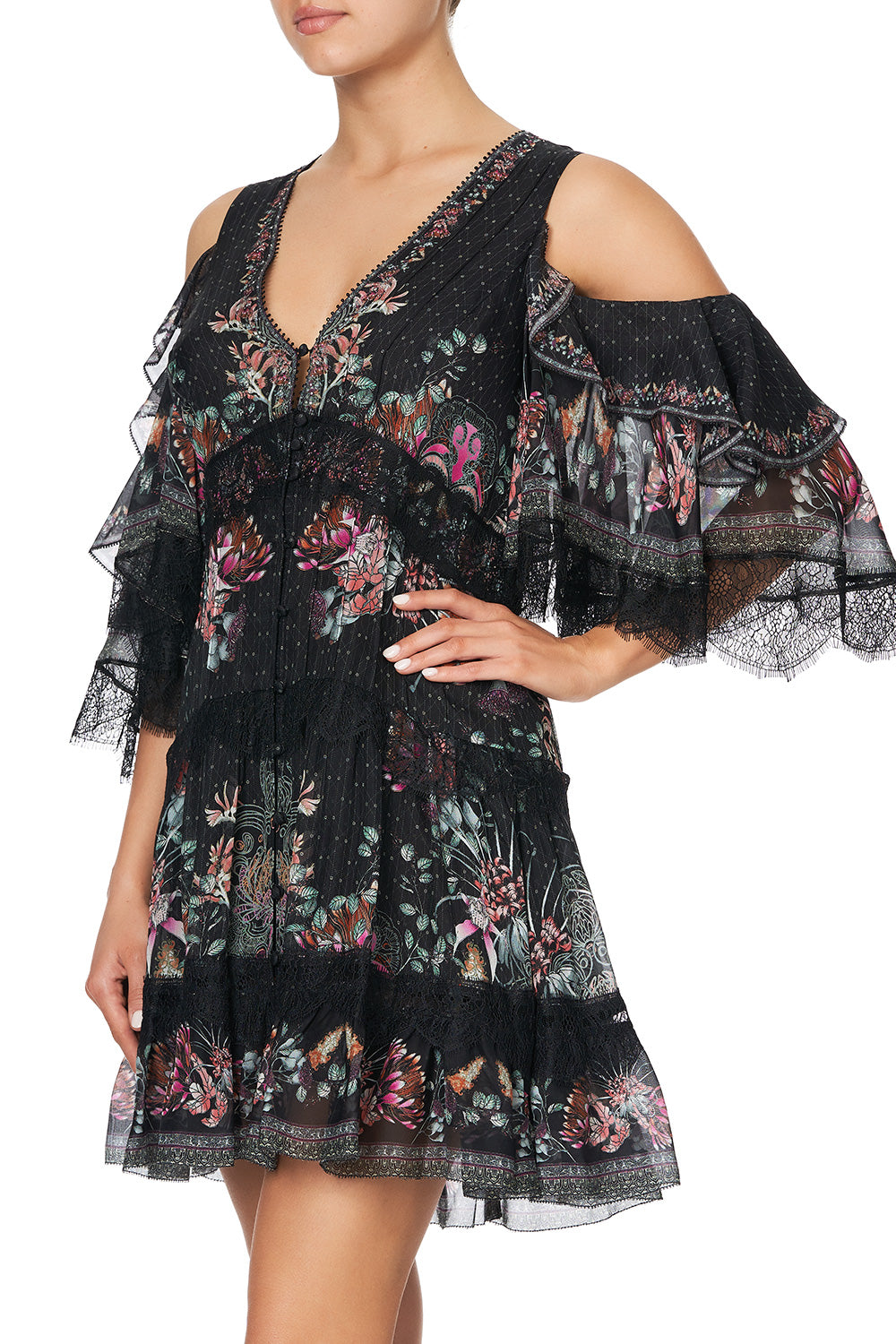 BUTTON UP DRESS WITH LACE INSERT RESTLESS NIGHTS