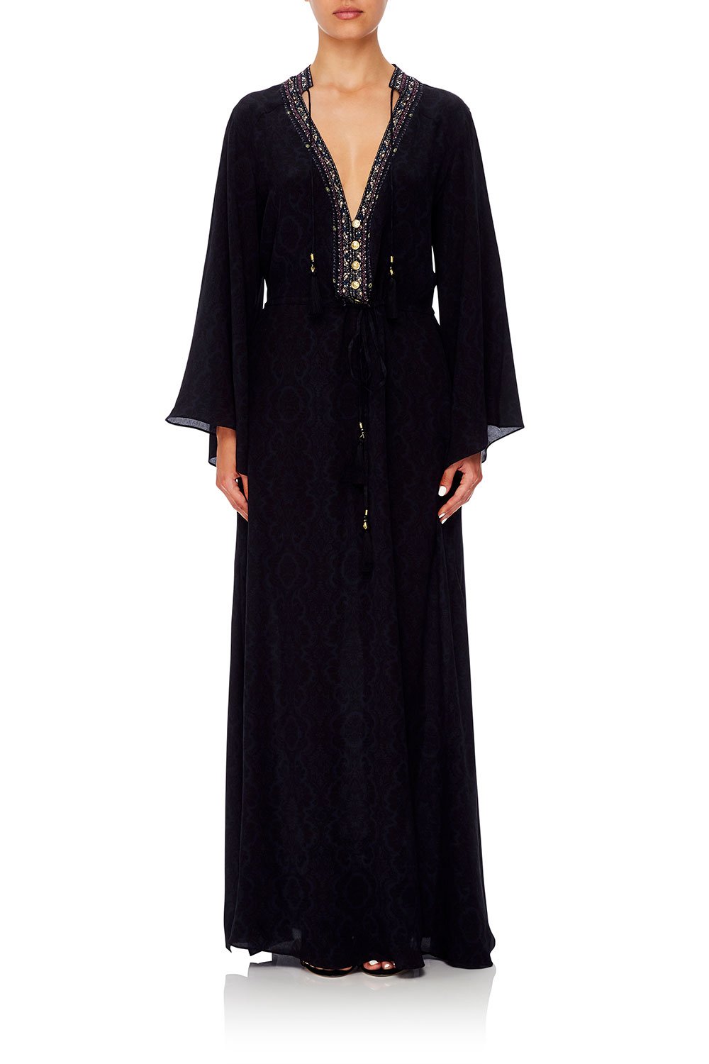 DRAWSTRING BUTTON UP DRESS MIDNIGHT MEETING