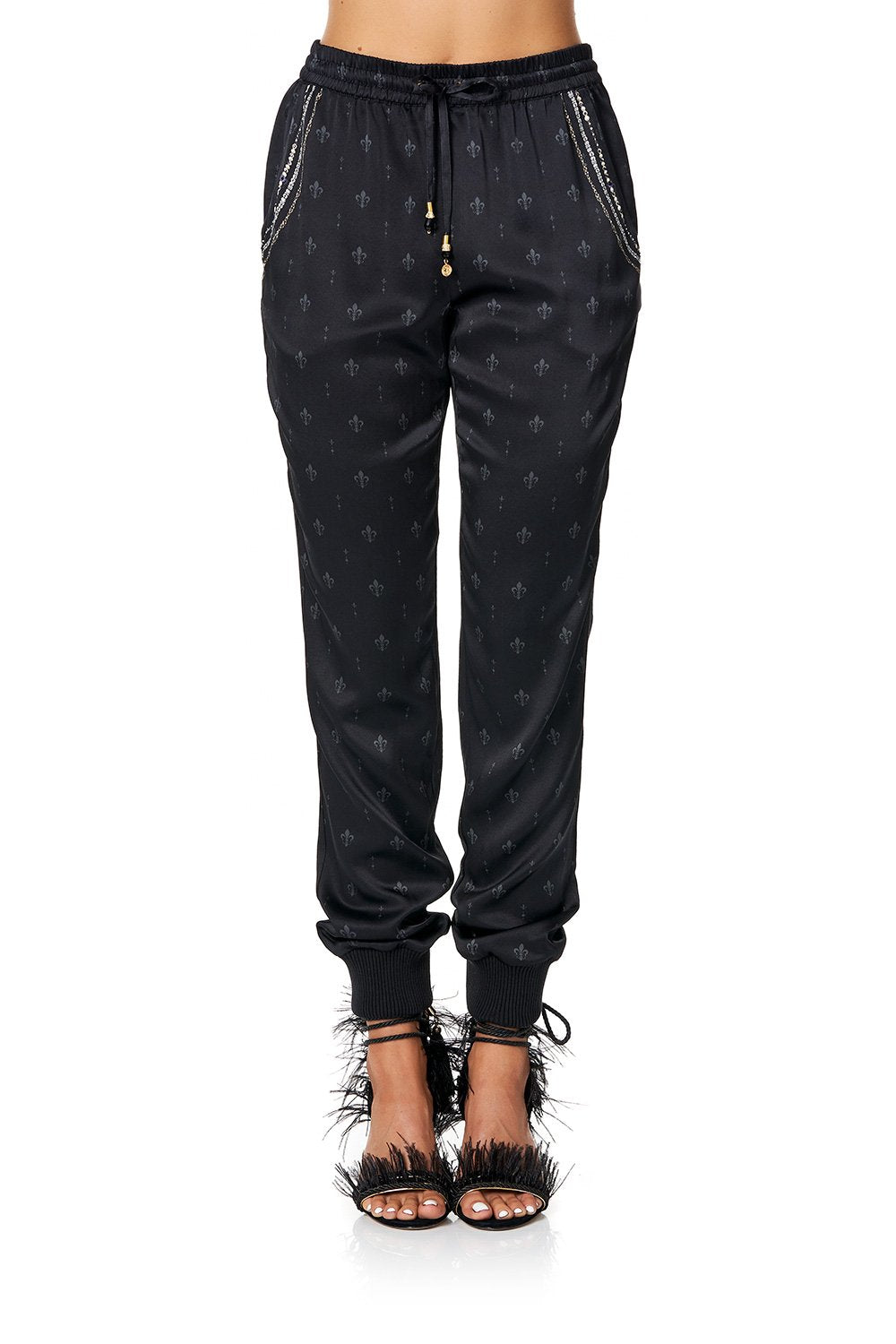 CAMILLA DRAWSTRING PANT WITH RIBBING BLACK