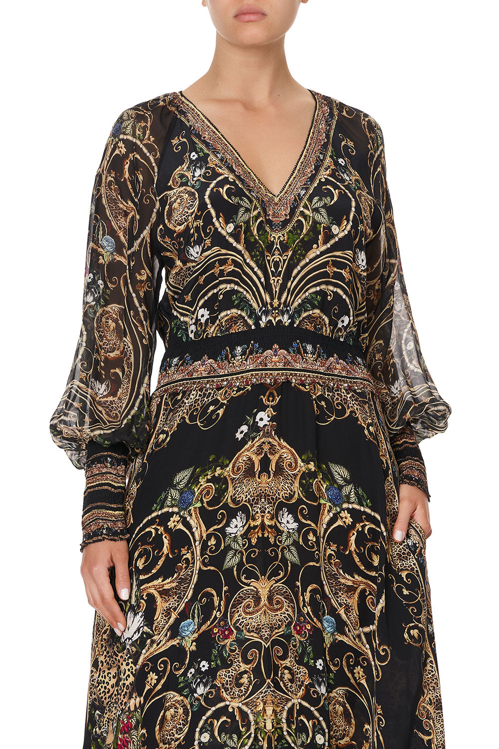 DRESS WITH SHIRRED WAIST AND CUFF STUDIO 54