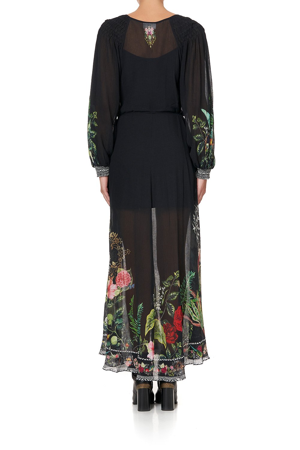 DRESS WITH SMOCKED SLEEVE RAISED WITH WOLVES