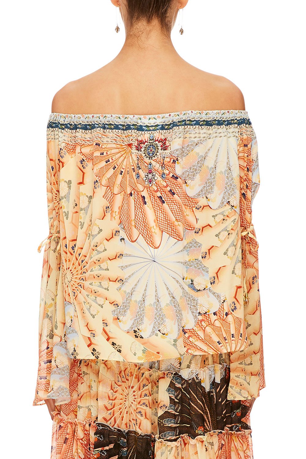 CAMILLA FOR THE FANS DROP SHOULDER TIE SLEEVE TOP