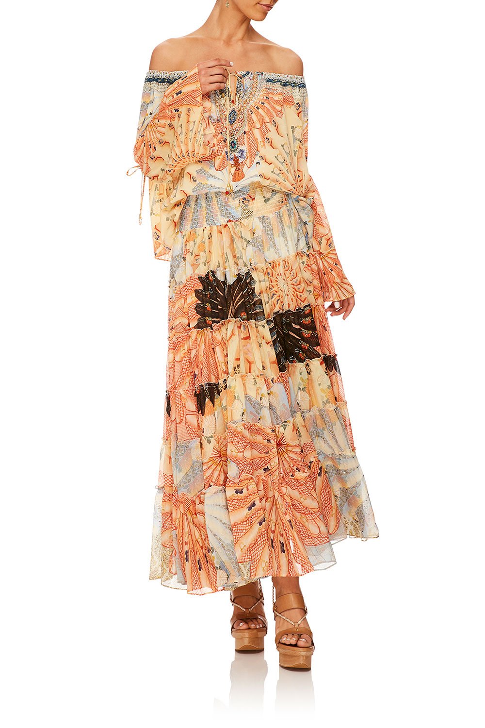 CAMILLA FOR THE FANS SHEER TIERED CIRCLE SKIRT