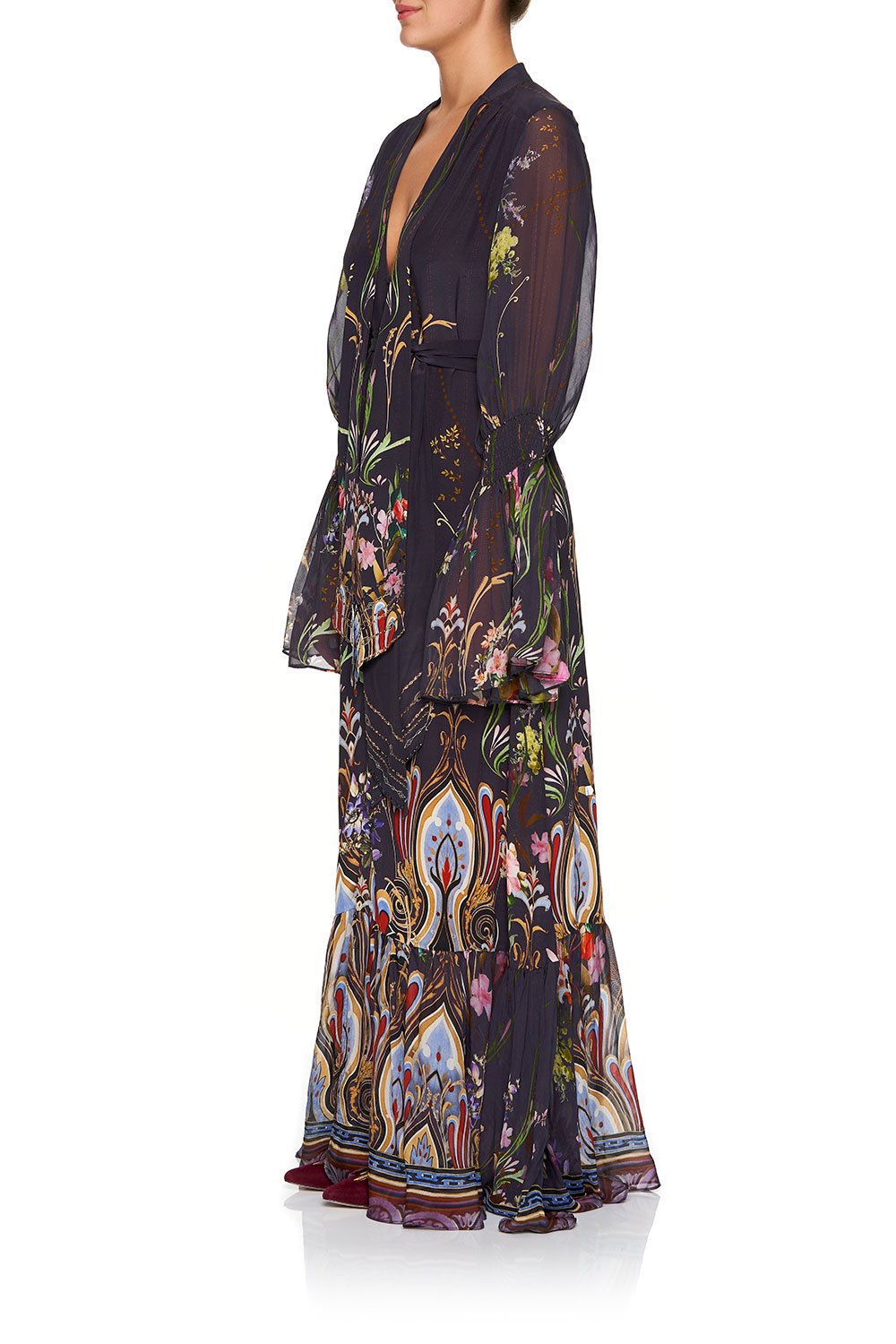 CAMILLA ELASTIC SLEEVE TIE FRONT DRESS WILD FLOWER