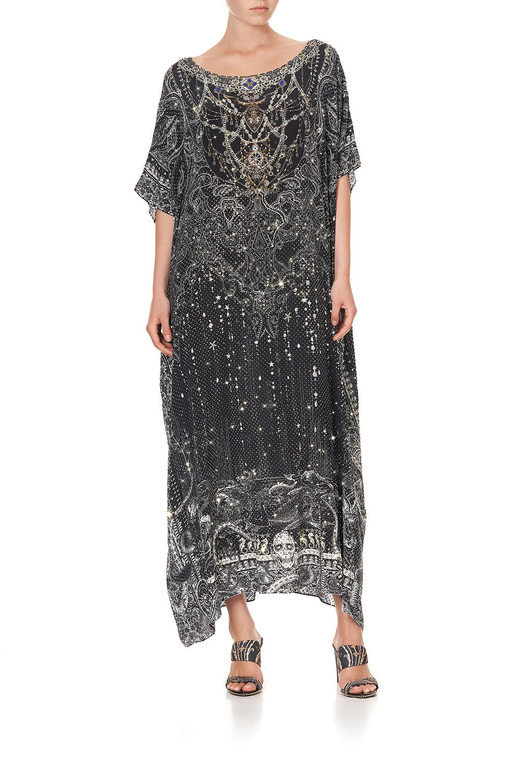 EMBELLISHED ROUND NECK KAFTAN MIDNIGHT PEARL