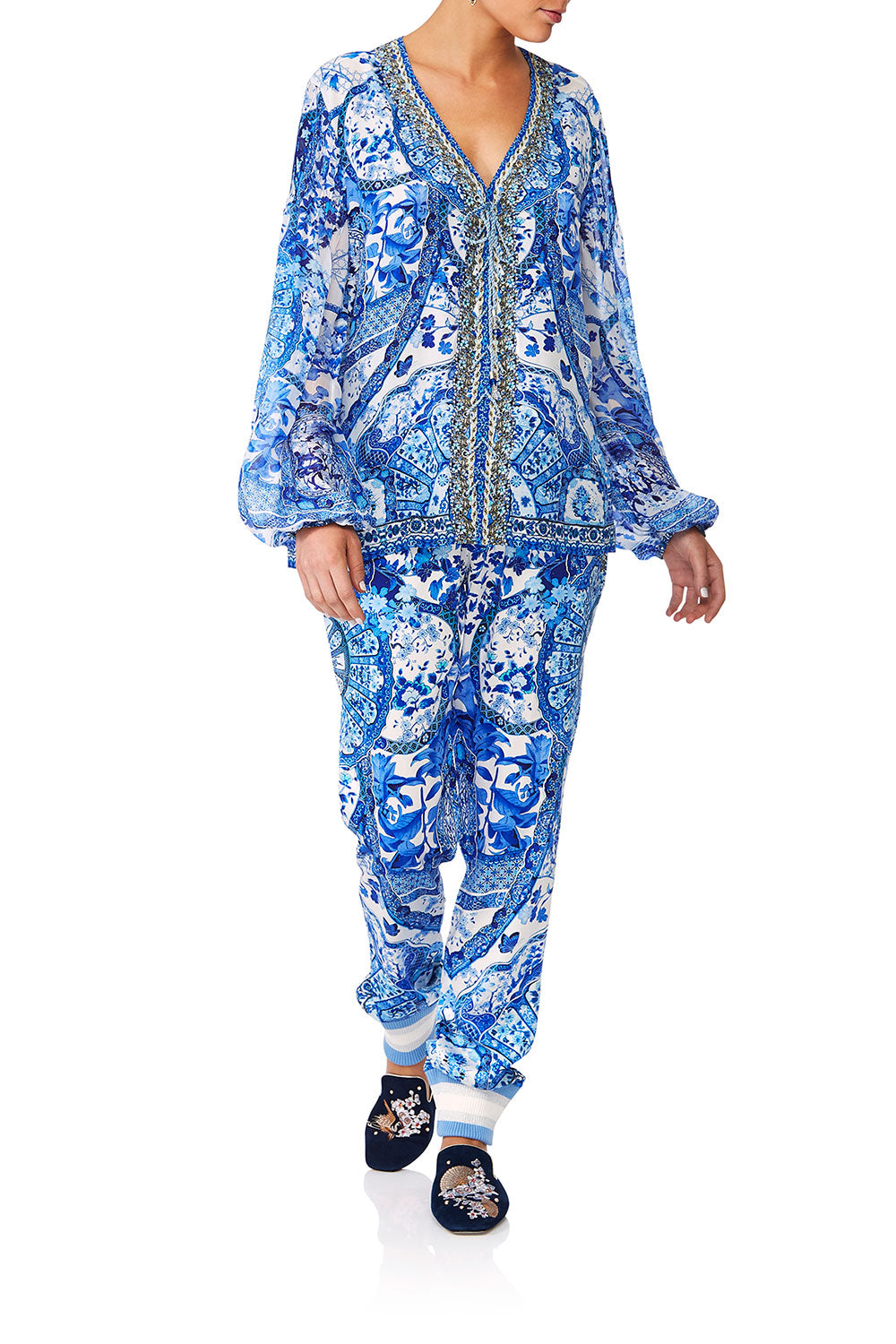 CAMILLA ETERNITYS EMPIRE PEASANT BLOUSE WFRONT LACING