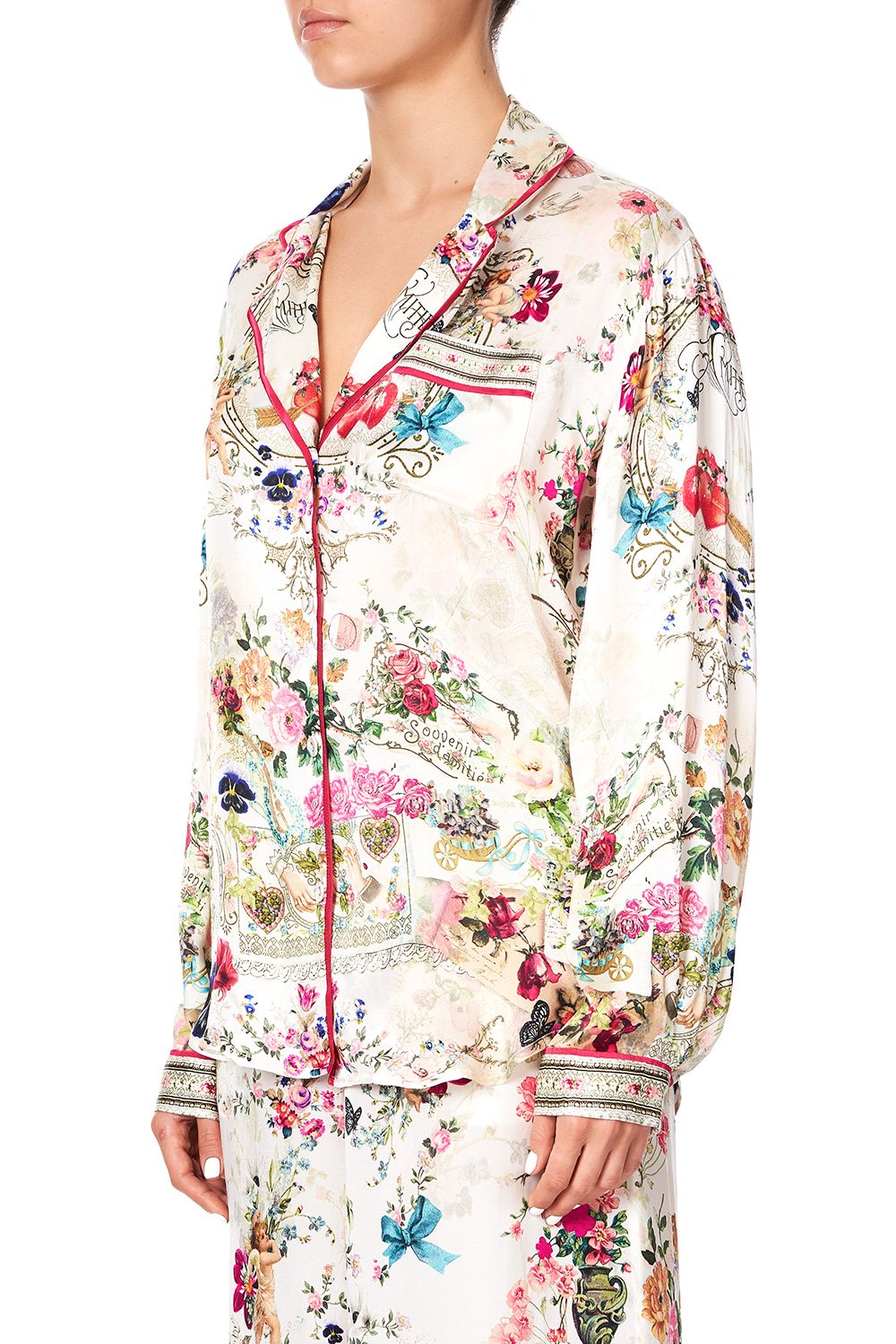 SLEEPWEAR PJ SHIRT WITH PIPING JARDIN POSTCARDS