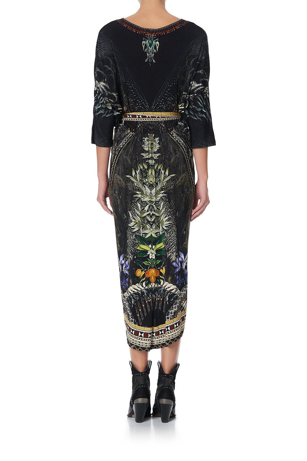 FITTED V NECK DRESS WITH TIE BOTANICAL CHRONICLES