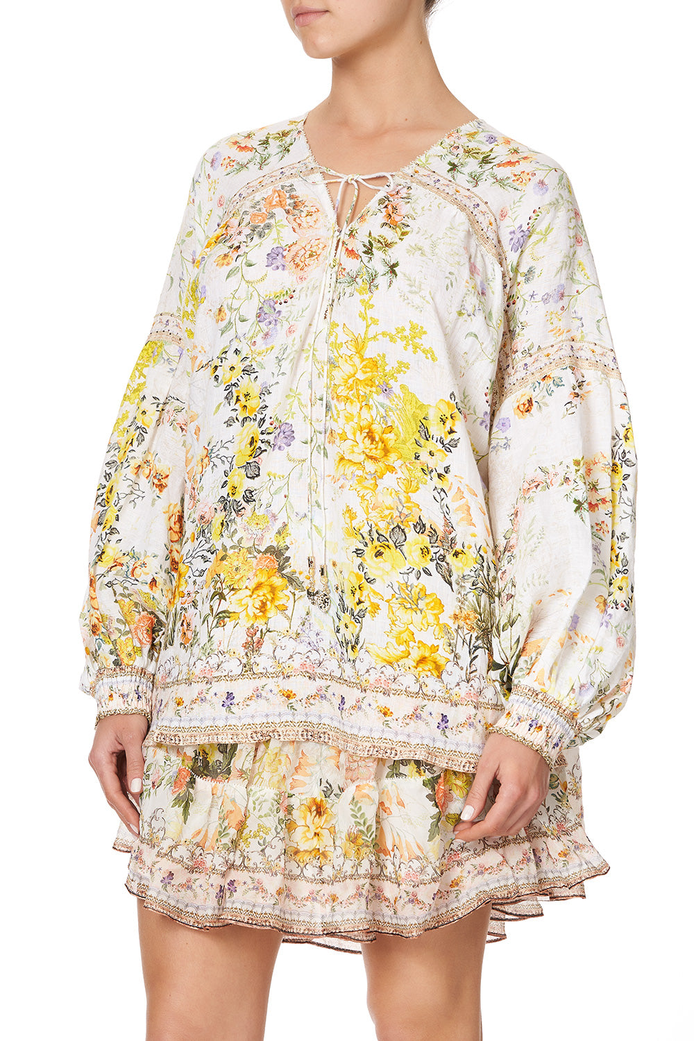 BLOUSON BLOUSE WITH NECK TIE IN THE HILLS OF TUSCANY