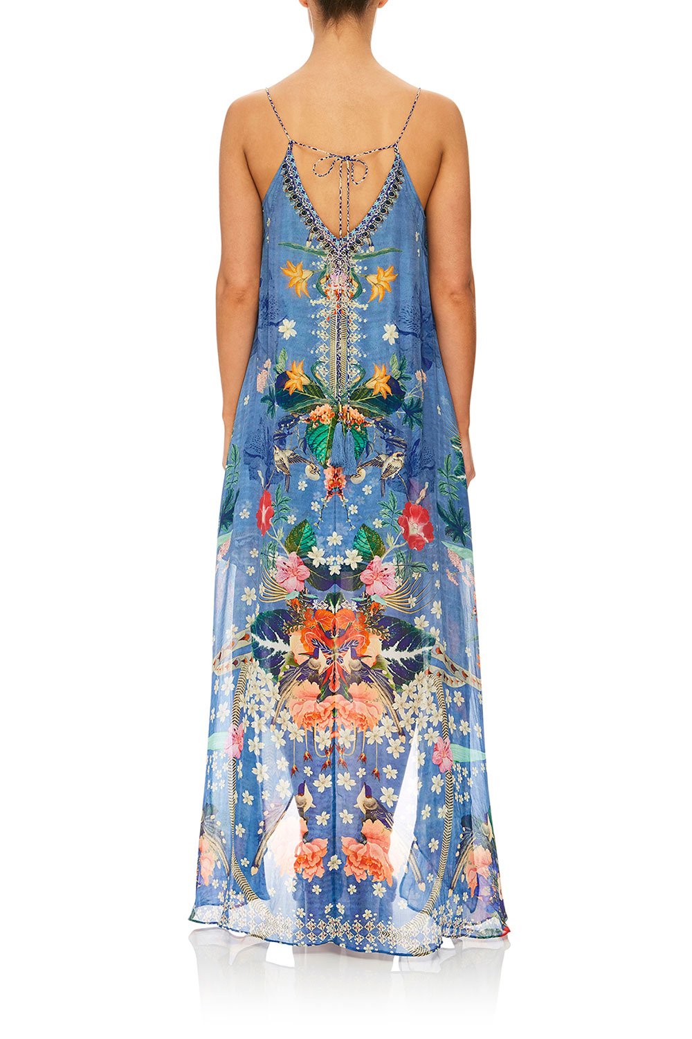 CAMILLA FARAWAY FLORALS FLARED MINI W/ SHEER OVERLAY