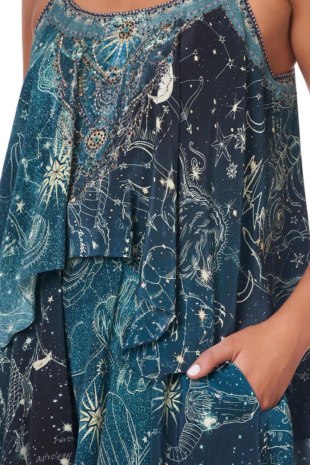 FLARED PLAYSUIT WITH OVERLAYER INTO THE MYSTIQUE