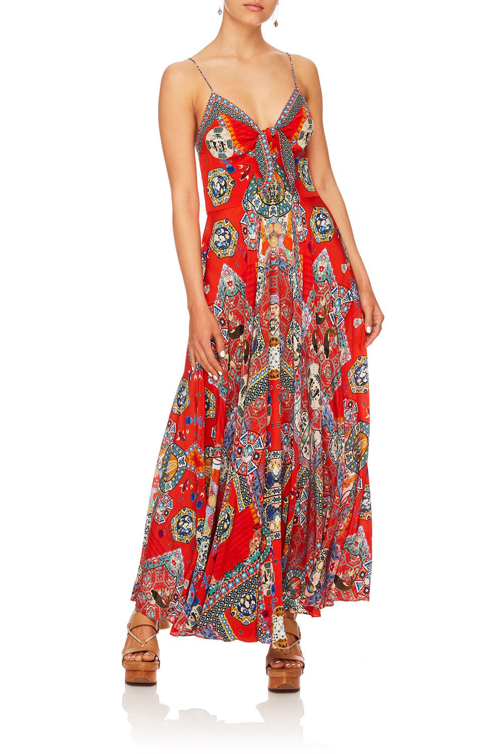 CAMILLA FOUND IN TRANSLATION LONG DRESS W TIE FRONT