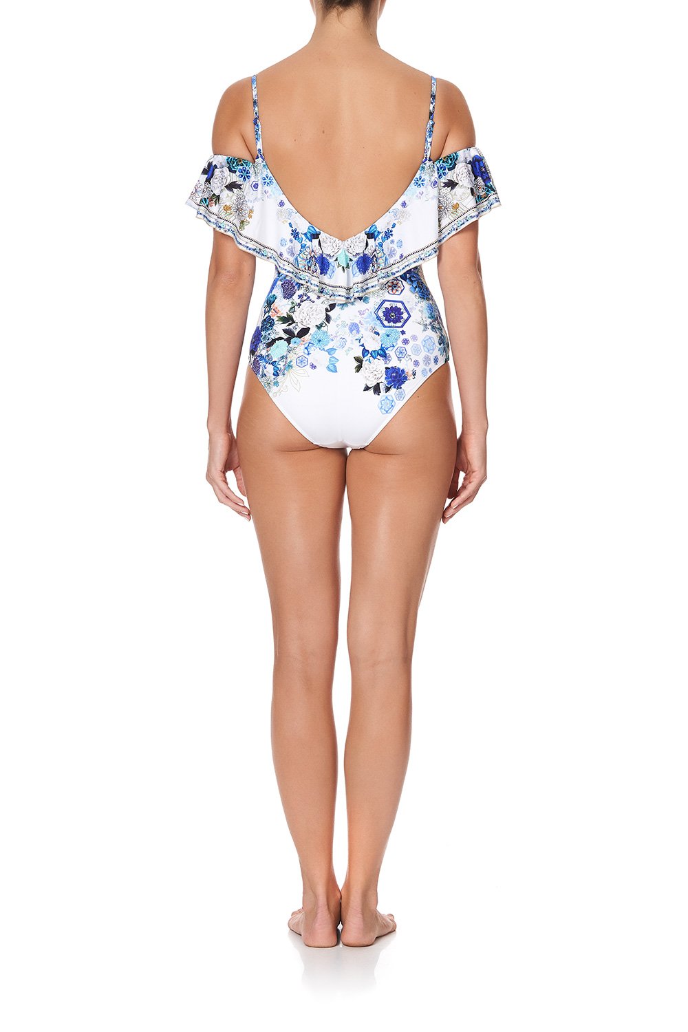 FRILL OVER SHOULDER ONE PIECE WHITE SIDE OF THE MOON