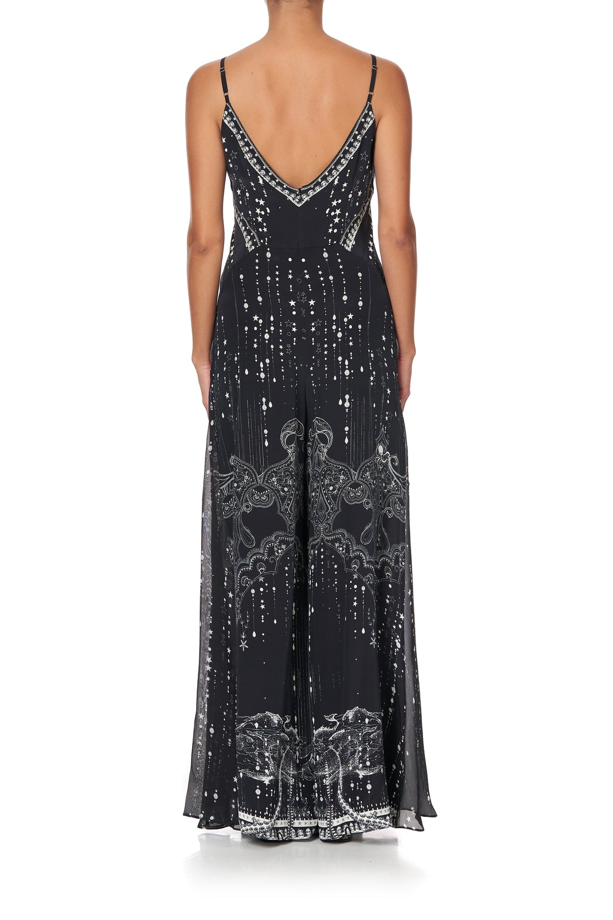 JUMPSUIT WITH SIDE PANELS AND GODET MIDNIGHT PEARL