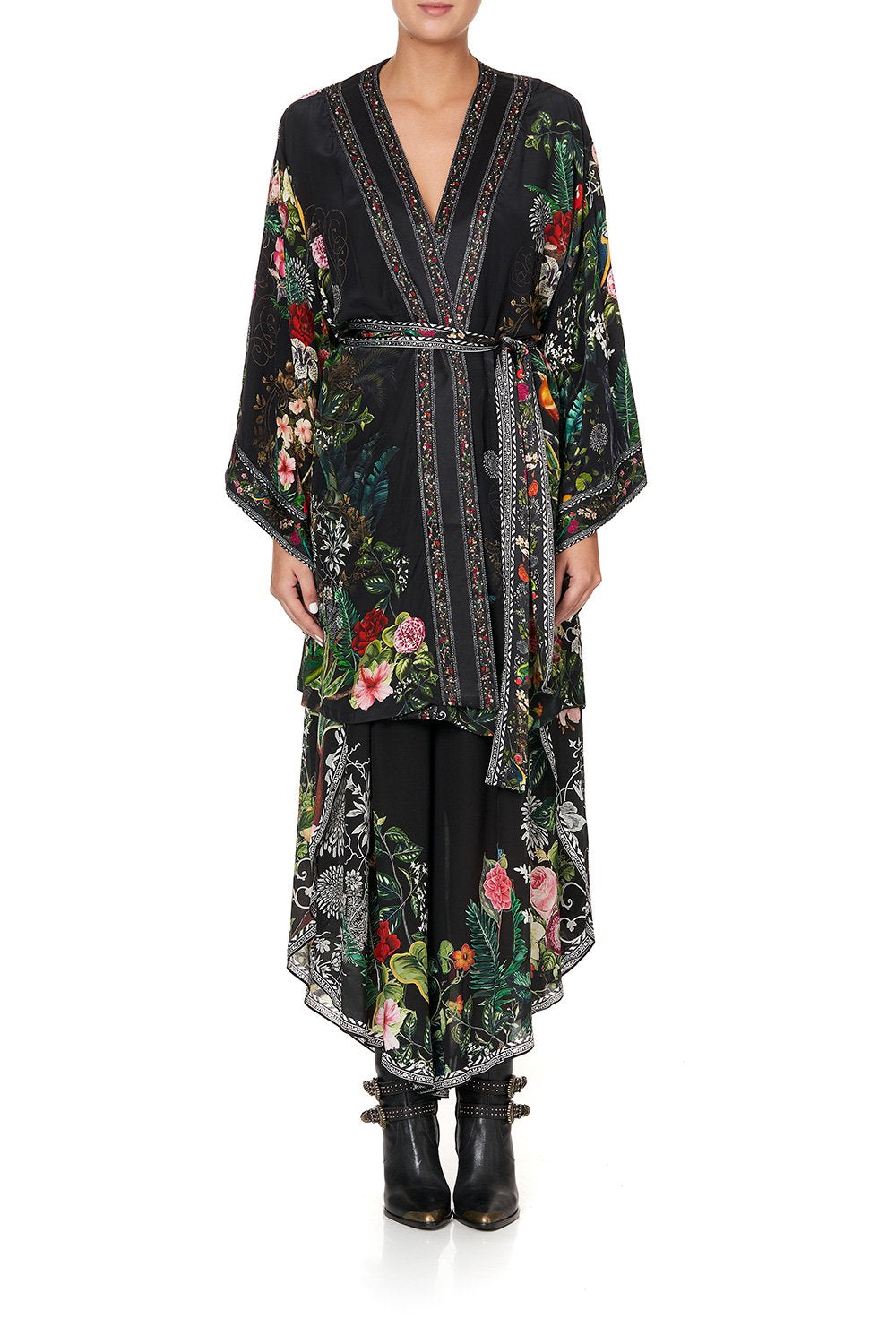 KIMONO WITH TIE BELT RAISED WITH WOLVES